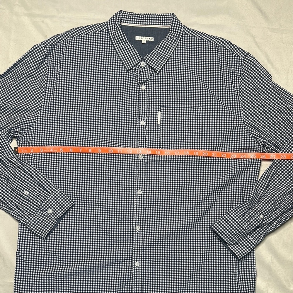 Marc Ekco Navy and White Gingham Button Down Shirt - Picture 8 of 11